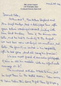 Carta a Nela Rubinstein. Clevaland Heights (Ohio), 08-03-1968