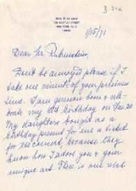 Carta dirigida a Arthur Rubinstein. Nueva York, 15-01-1971