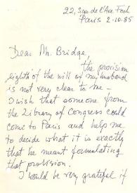 Carta a Peter H. Bridge (Jefe de la División de Intercambio y Donaciones de la Biblioteca del Congreso de Washington). París (Francia), 02-10-1985