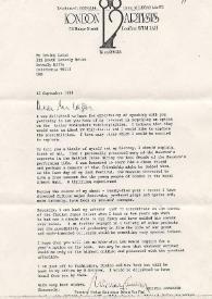 Carta a Irving Lazar. Londres (Inglaterra), 13-09-1984