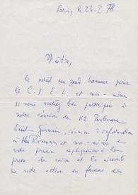 Carta dirigida a Arthur Rubinstein. París (Francia), 23-01-1978