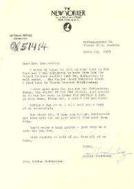Carta dirigida a Aniela Rubinstein. Viena (Austria), 19-03-1958