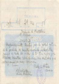 Telegrama dirigido a la Duquesa de Montellano. Marbella, Málaga (España), 02-07-1975