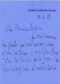 Carta dirigida a Claude Béghin. París (Francia), 19-04-1989