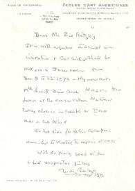 Carta dirigida a Jan Jacob Bistritzky. Nueva York, 20-09-1972