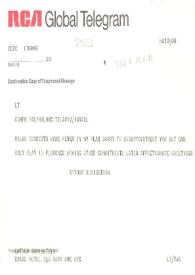 Telegrama dirigido a Abe Cohen (Orquesta Filarmónica de Israel). NuevaYork, 04-02-1969