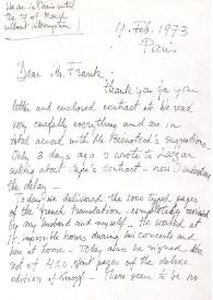 Carta dirigida a Seth E. Frank. París (Francia), 19-02-1973