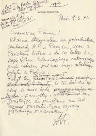 Carta dirigida a Wojciech Ketrzynski, 09-06-1976