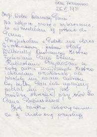 Carta dirigida a Aniela Rubinstein. San Francisco (California), 25-06-1971