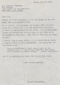 Carta dirigida a Thomas Z. Shepard. París (Francia), 28-05-1977