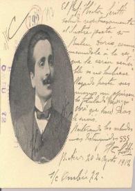 Tarjeta postal manuscrita con retrato grabado de Hector Seritti