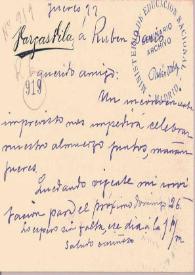 Tarjeta manuscrita con firma grabada del autor