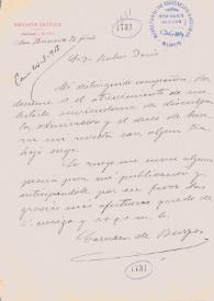 Carta de Carmen de Burgos a Rubén Darío. Madrid, 27 de agosto de 1908