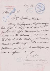Carta de Carmen de Burgos a Rubén Darío. Madrid, 23 de septiembre de 1908