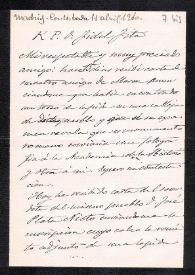 Carta de Adolfo Fernández Casanova a Fidel Fita comunicándole el hallazgo de una inscripción de Morón. Remite calco que le envía el sacerdote J. Plata Nieto