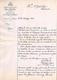 Carta de Perfecto Urra a Fidel Fita comunicando que le envía adjuntos al correo los calcos de las dos inscripciones de Infantes que resultan no ser latinas
