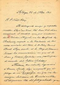 Carta de M. Macías a F. Fita sobre la lectura de una inscripción publicada en la Revista de la Asociación Artístico-arqueológica de Barcelona que incluye el fotograbado de la lápida