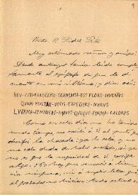 Carta de Moreno Maldonado a F. Fita, sobre la lectura del texto en verso grabado en el epitafio hallado en la Alcazaba.
