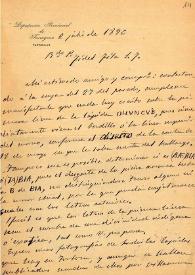 Carta de E. Morera a F. Fita con comentarios sobre las características de las letras de inscripciones publicadas por Villanueva, hace alusión a Bulas otorgadas por diferentes Papas a nobles de Tarragona