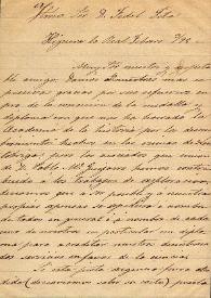 Carta de M. Clemente Martín a F. Fita solicitando un diploma que acredite su trabajo a los que han prestado sus servicios desinteresados en las ruinas de Nertobriga en unión de D. Pablo Mª Guijarro