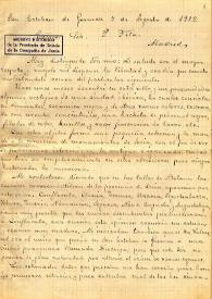 Carta de Andrés Serrano, jefe de telégrafos de San esteban de Gormaz comunicándole el descubrimiento de una ciudad ibérica en San Esteban de Gormaz que identifica con Diobriga.