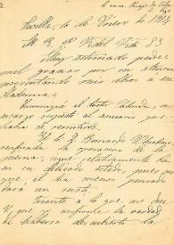 Carta de Manuel Serrano a F. Fita confirmando que la inscripción de Matidia que se conserva en el Museo Whishaw se encontró en la cuesta del Rosario de Sevilla en excavavciones en 1912 junto con otros objetos que están en el mismo museo