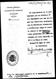 Oficio de remisión de la copia del acta de la sesión celebrada por la Comisión de Monumentos de Burgos el 8 de Enero de 1934.