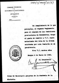 Oficio de remisión de la copia del acta de la sesión celebrada por la Comisión de Monumentos de Burgos el 12 de diciembre de 1934.