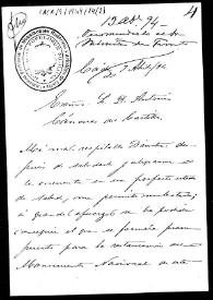 Carta en la que se solicita que influya para que se apruebe el presupuesto para la restauración de la Cartuja de Jerez de la Frontera.