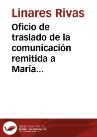 Oficio de traslado de la comunicación remitida a María Muñoz Arratia, en la que se expresa que el Estado ha adquirido la torre de la mezquita de la Alhambra.