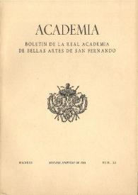 Academia : Boletín de la Real Academia de Bellas Artes de San Fernando. Segundo semestre 1966. Núm. 23. Preliminares e índice