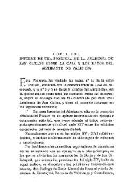 Copia del informe de una ponencia de la Academia de San Carlos sobre la Casa y los Baños del Almirante, de Valencia