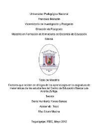 Factores que inciden en el logro de los aprendizajes en la asignatura de matemáticas de los estudiantes del Centro de Educación Básica Luis Andrés Zúñiga