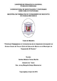 Prácticas pedagógicas en la enseñanza de la asignatura de español en octavo grado de tercer ciclo de Educación Básica en el municipio de Teupasenti, El Paraíso