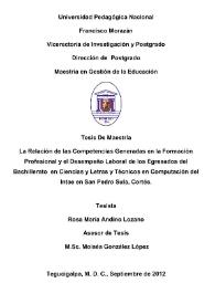 La relación de las Competencias Generadas en la Formación Profesional y el Desempeño Laboral de los Egresados del Bachillerato en Ciencias y Letras y Técnicos en Computación del Intae en San Pedro Sula, Cortés