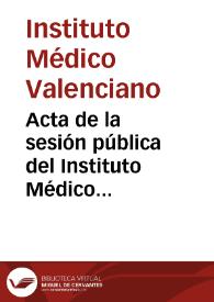 Acta de la sesión pública del Instituto Médico Valenciano : aniversario vigésimotercero de su instalación