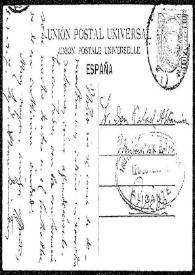 Tarjeta postal de Joaquín y Serafín Álvarez Quintero a Rafael Altamira, Madrid, 8 de febrero de 1907