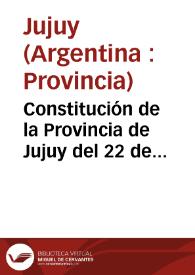 Constitución de la Provincia de Jujuy del 22 de octubre de 1986