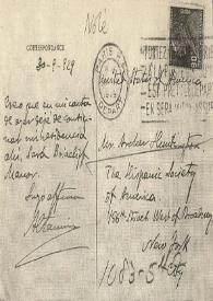 Carta de Rafael Altamira a Archer Milton Huntington. París, 30 de septiembre de 1929