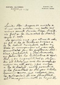 Carta de Rafael Altamira a  Leopoldo García-Alas García-Argüelles. Madrid, 27 de marzo de 1936