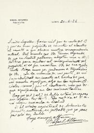 Carta de Rafael Altamira a Leopoldo García-Alas García-Argüelles. La Haya, 20 de junio de 1936