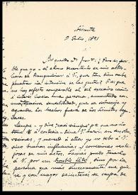 Carta de Rafael Altamira a Francisco Giner de los Ríos. Alicante, 9 de julio de 1891