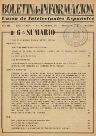 Boletín de información : Unión de intelectuales españoles. Año III, núm. 6, julio de 1958