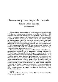 Testamento y mayorazgos del mercader Simón Ruiz Embito