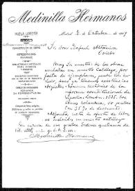 Carta de Medinilla Hermanos a Rafael Altamira. Madrid, 8 de octubre de 1907