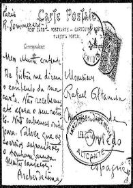 Tarjeta postal de Andrés de Lima a Rafael Altamira. París