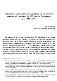 Latinismos y literalidad en el origen del clasicismo vernáculo: Las ideas de Alfonso de Cartagena (ca. 1384-1456)