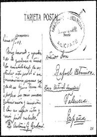 Tarjeta postal de Antonio G. Garland a Rafael Altamira. Lima, 1908