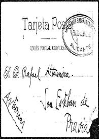 Tarjeta postal de R. M. Tenrejo a Rafael Altamira. Puentedeume, 22 de julio de 1908