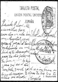 Tarjeta postal de Angela a Rafael Altamira. Zaragoza